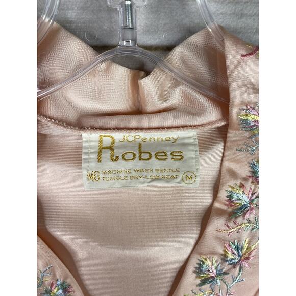Vtg JC Penney Robes Nightgown Womens Sz M Pink Satin Embroidered Button Up - Picture 3 of 9
